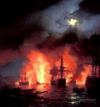 Ivan Aivazovsky œuvres - bataille de cesme la nuit 1848 Romantique Ivan Aivazovsky russe